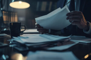 side view lawyer working with documents